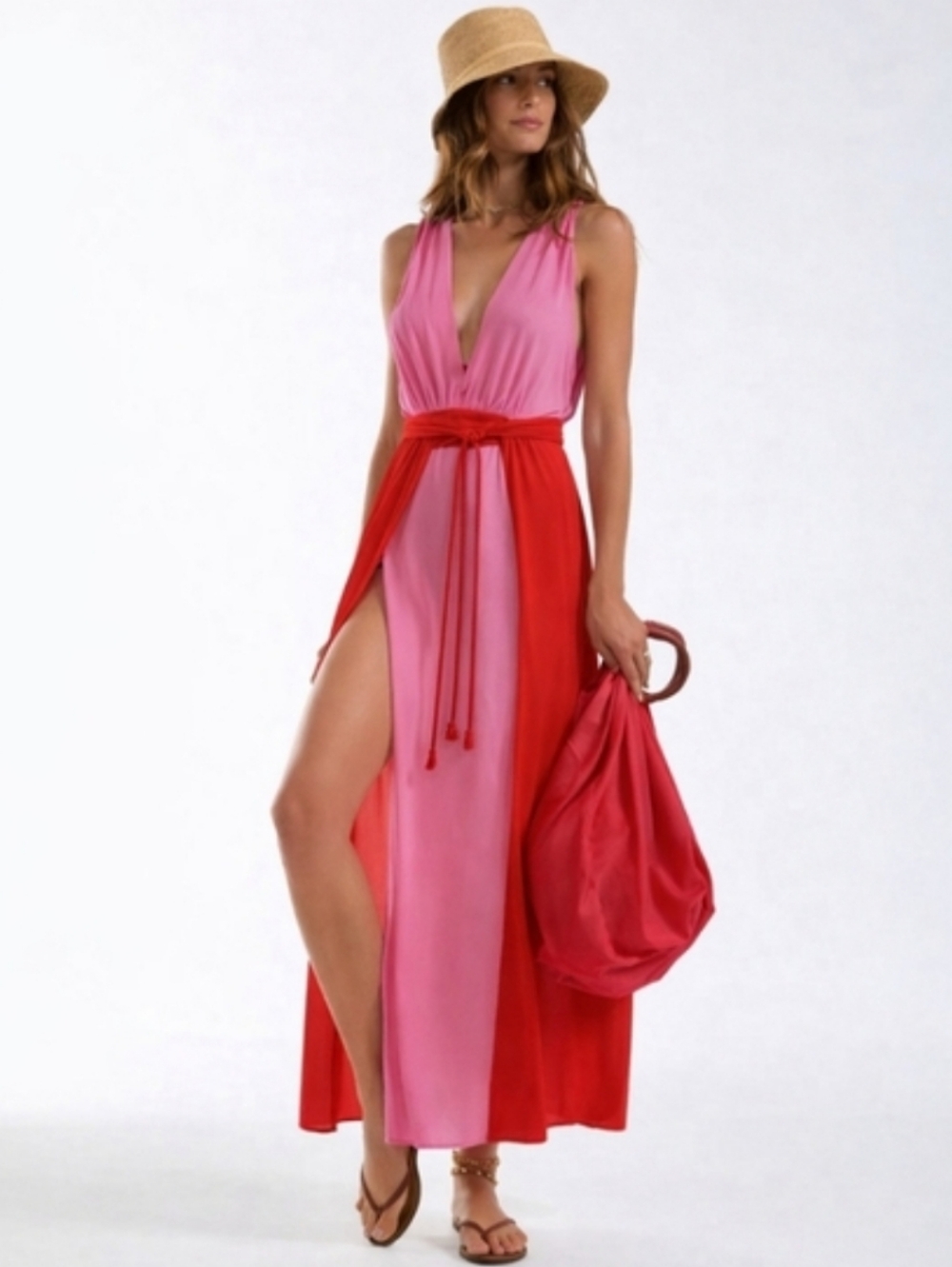 VIX Paula Hermany Cover Up Maxi Dress Brigite M Resortwear Colorblock NEW